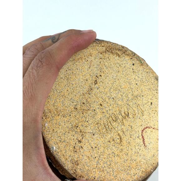 Vintage Studio Art Pottery Vase Impressed Leaf Design Rustic Stoneware Glaze - Picture 4 of 10